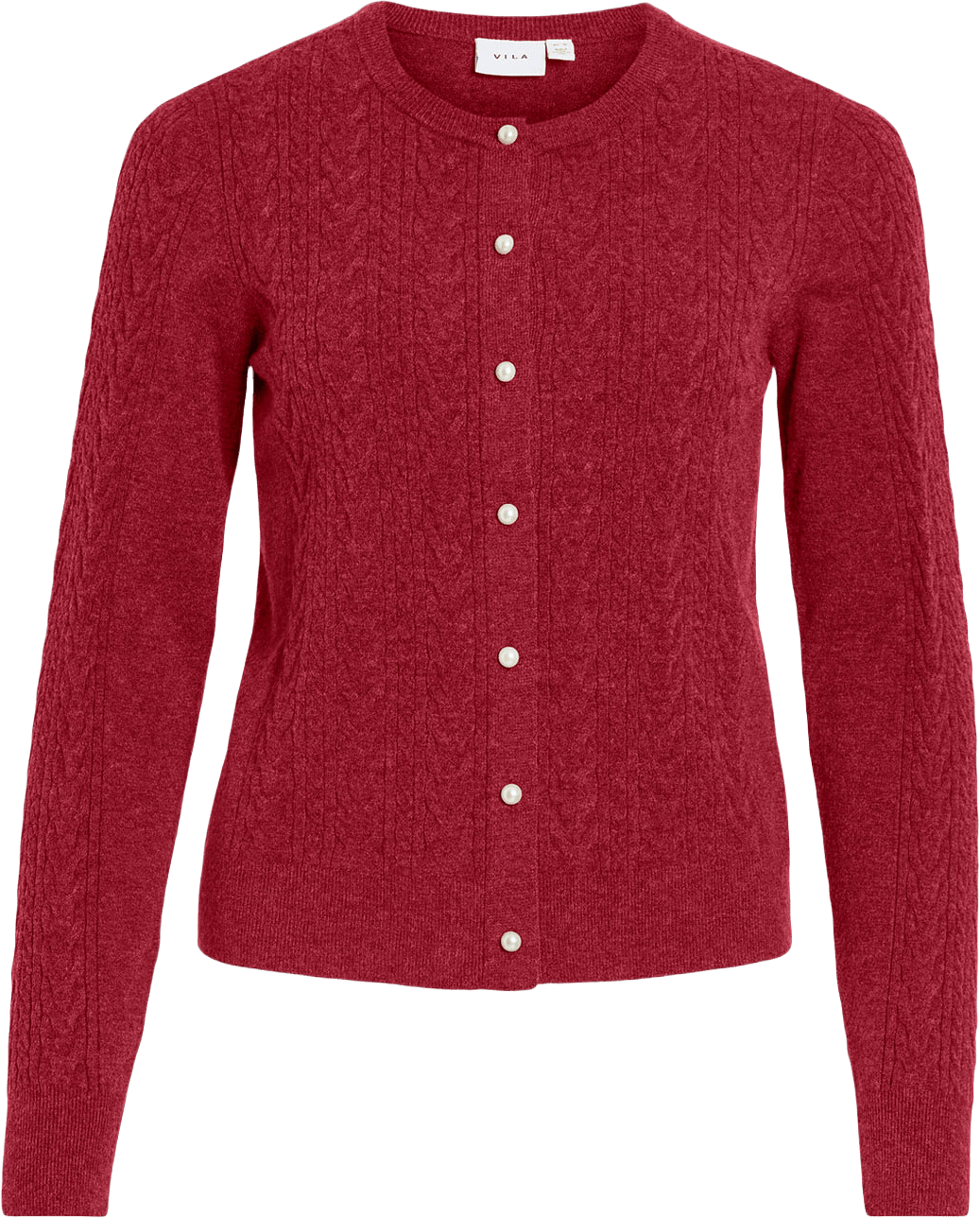 Vikerry Cable Knit Cardigan, från Vila, i färgen Savvy Red.