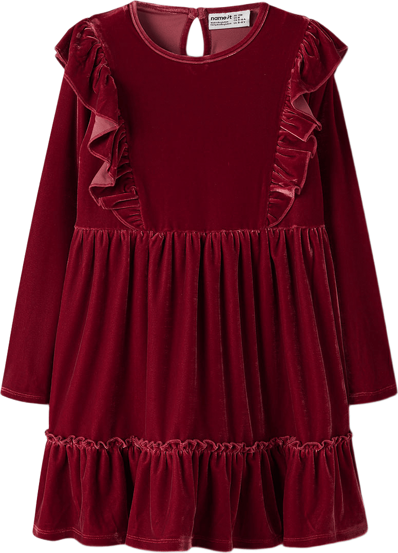 Rididde Vel Dress, från Name It, i färgen Red Dahlia.