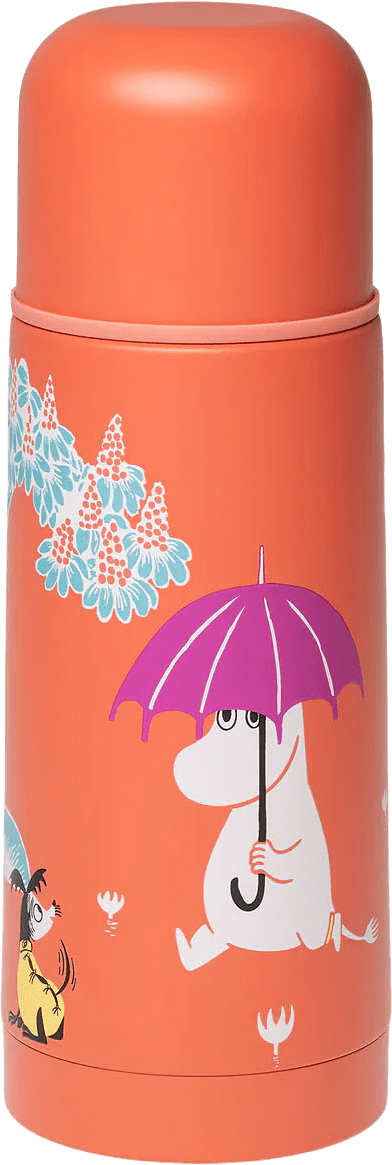 Mumin termosflaska 0,35L Under paraplyet, från Moomin Arabia, i färgen Korall.