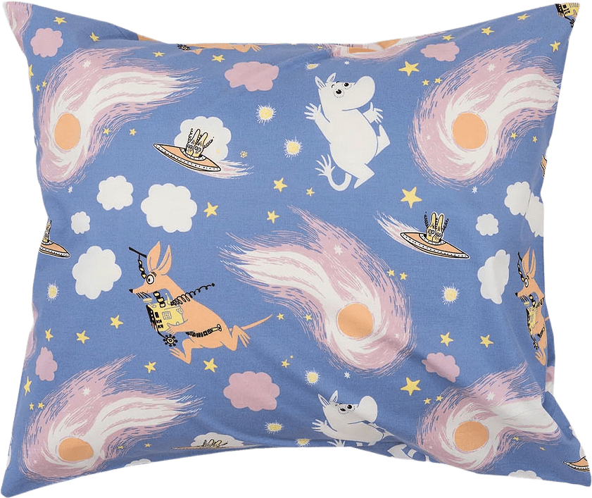 Mumin örngott 50x60cm Rymdäventyr GOTS, från Moomin Arabia, i färgen Blå.