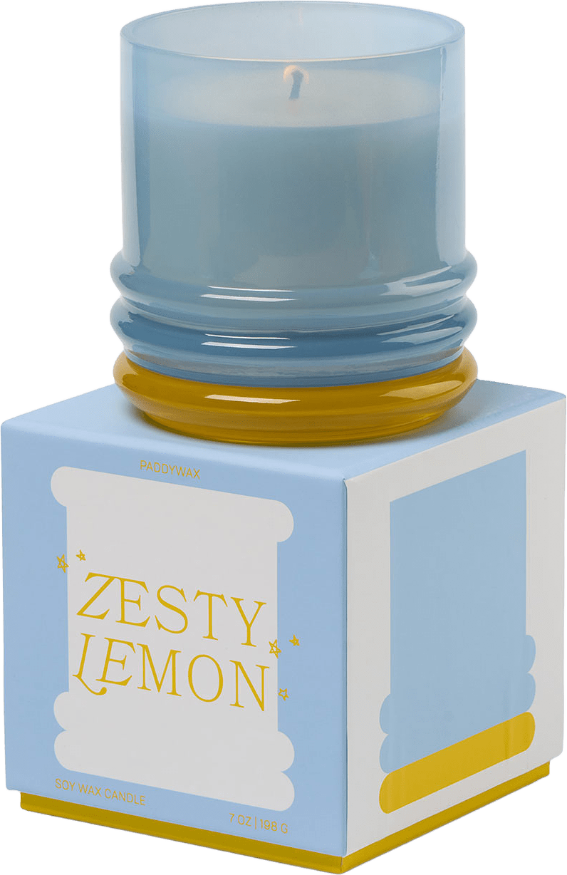 Doftljus Stacked i 2 färgat glas-  Blå /Gul -Zesty Lemon, från Paddywax, i färgen Blue.