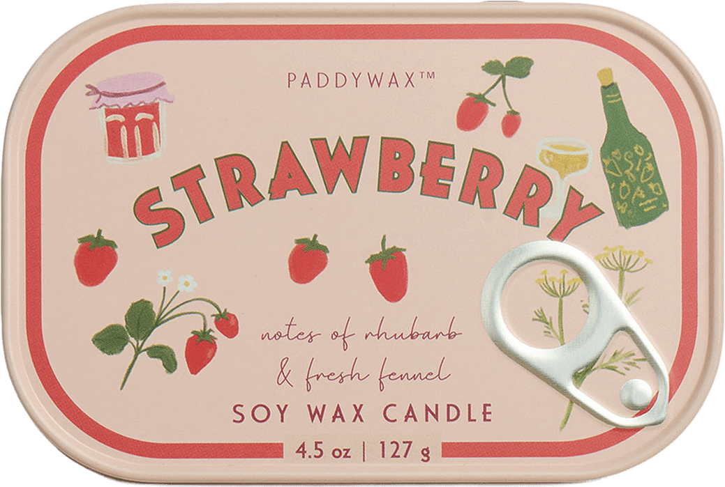 Doftljus i plåtask Bistro- Jordgubb, från Paddywax, i färgen Pink.