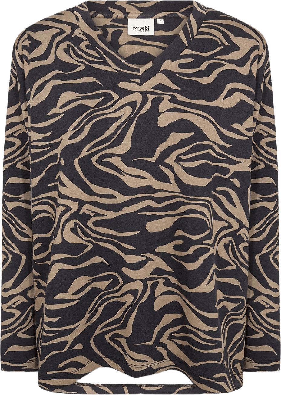 WA-JASMINE AOP 3 BLOUSE, från Wasabi Concept, i färgen Timber Wolf Com.