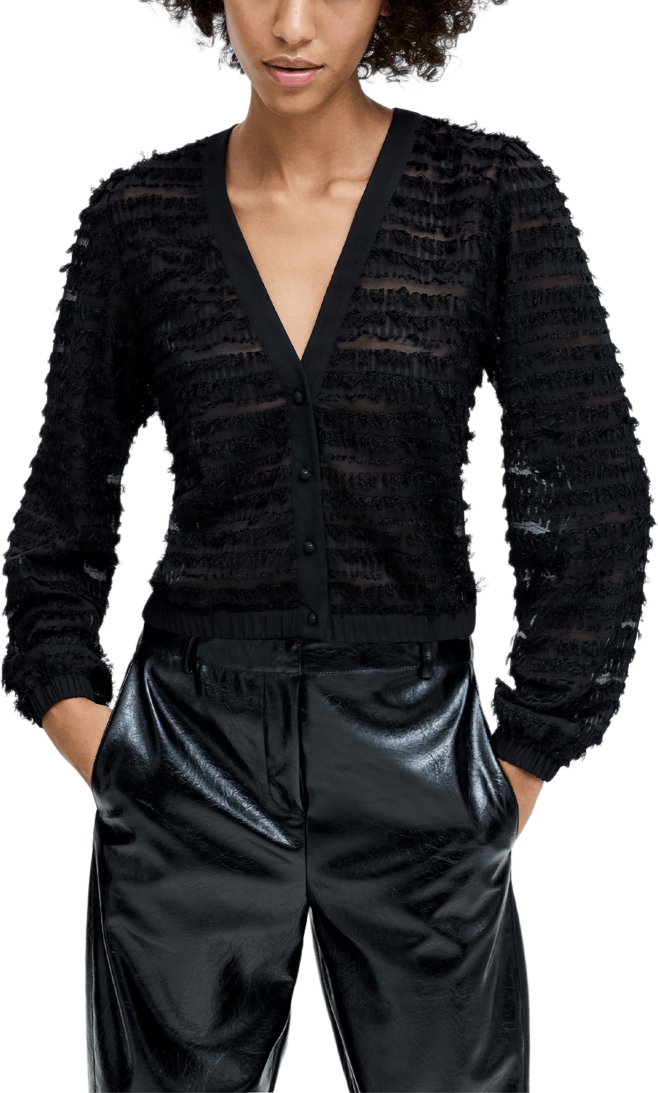 Alana Black Textured Chiffon Blouse, från French Connection, i färgen Black.