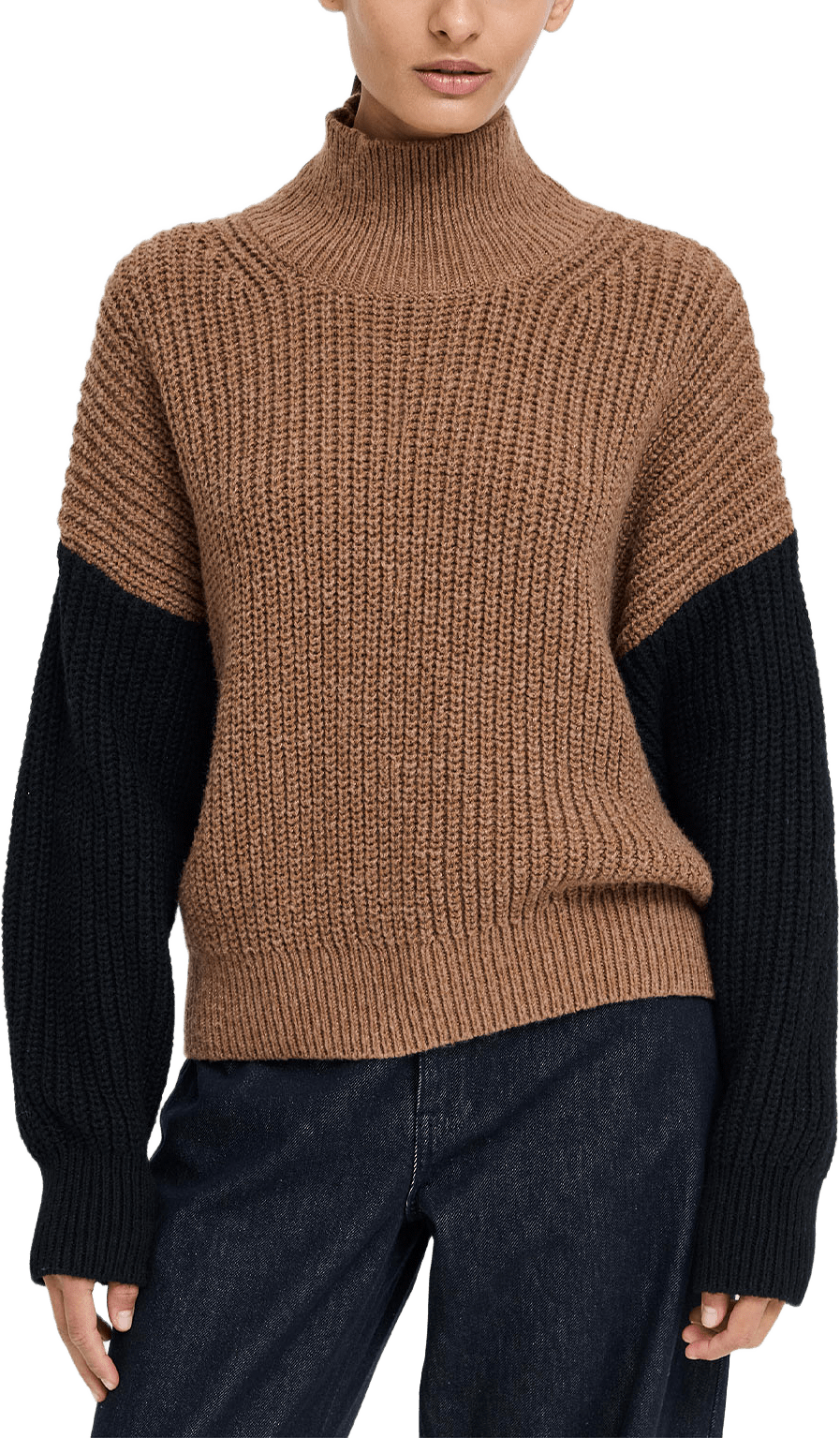 Iona Brown Colour Block Roll Neck Jumper, från French Connection, i färgen Black/Toffee Brown.