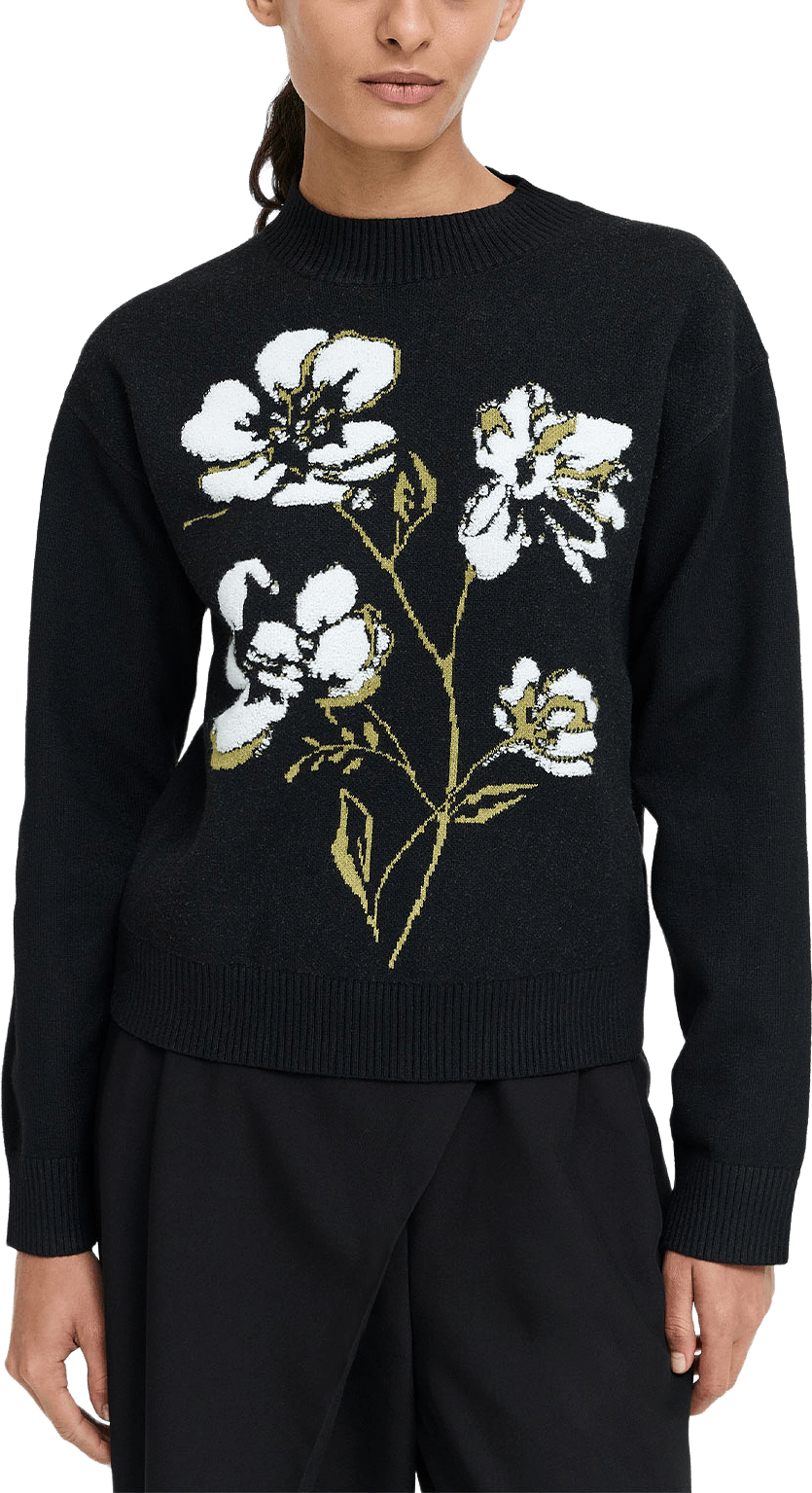Oriana Black Floral Jacquard Mock Neck Jumper, från French Connection, i färgen Blk/Khaki Grn Multi.