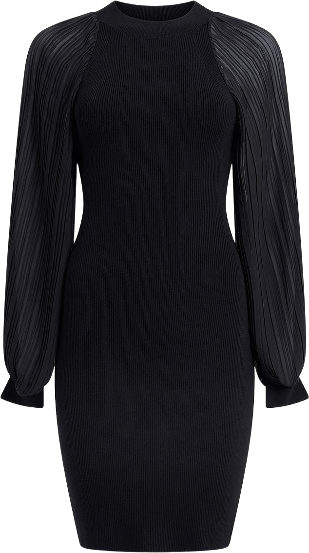Krista Pleated Sleeve Black Knit Mini Dress, från French Connection, i färgen Black.