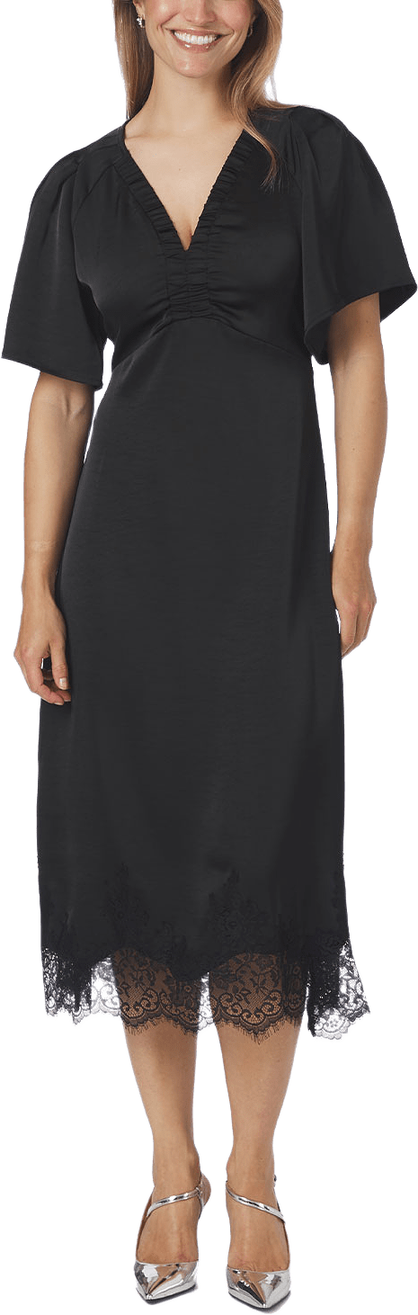 Stella Heavy Sateen Lace Dress, från Neo Noir, i färgen Black.