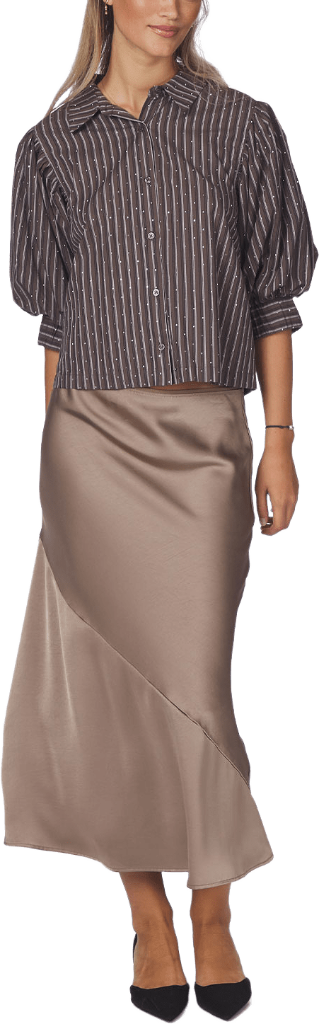 Mika Heavy Sateen Skirt, från Neo Noir, i färgen Dark Taupe.