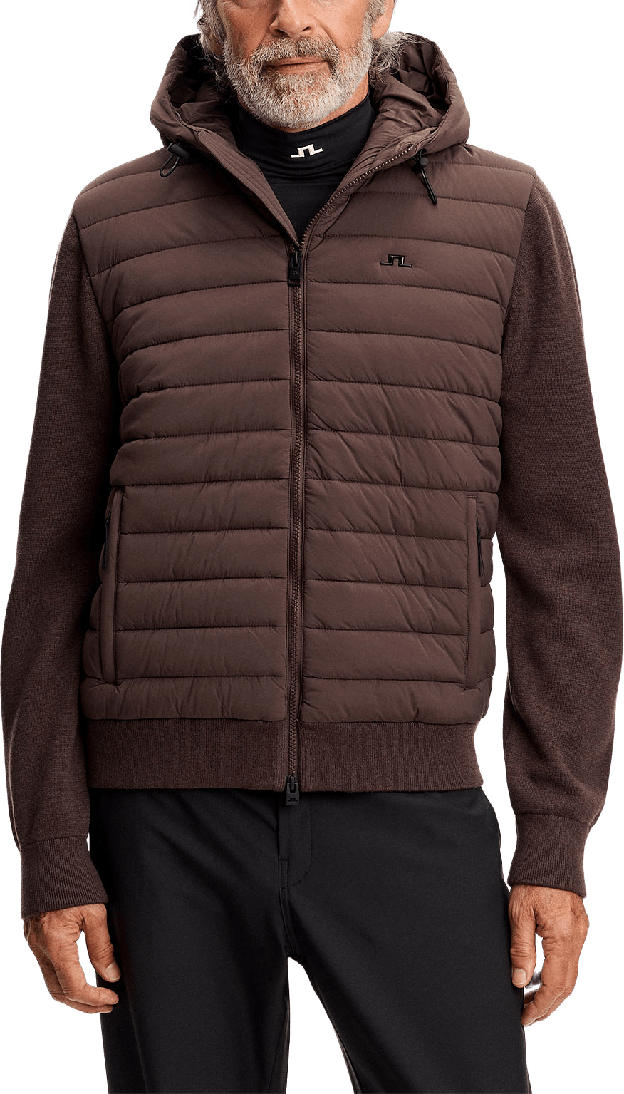 Thaden Knit Hood Hybrid Jacket, från J.Lindeberg, i färgen Seal Brown.