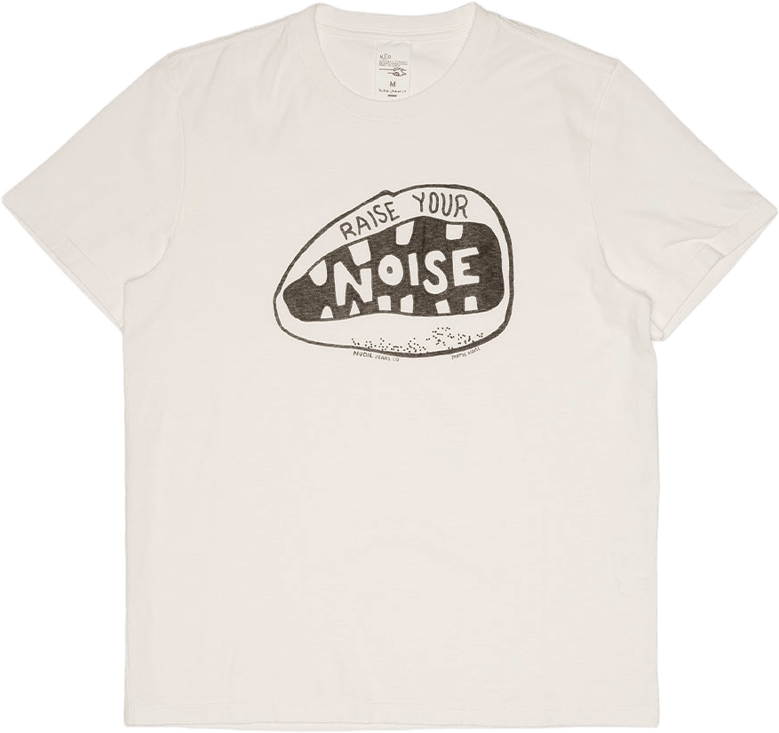 Roy T-Shirt Raise Your Noise Chalk White, från Nudie Jeans, i färgen Chalk White.