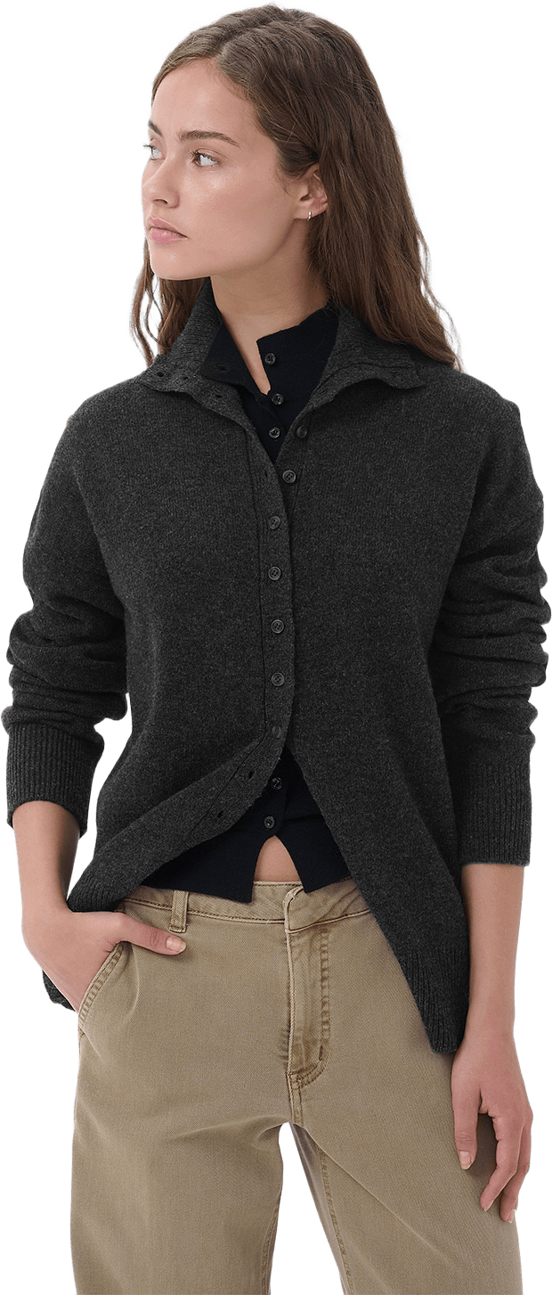 MWTracy Knit Rollneck Cardigan, från My Essential Wardrobe, i färgen Dark Grey Melange.