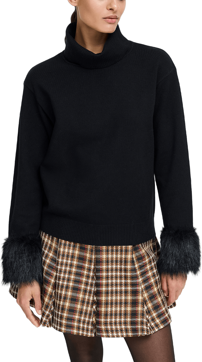 Moana Fur Trim Sleeve Jumper, från French Connection, i färgen Black.