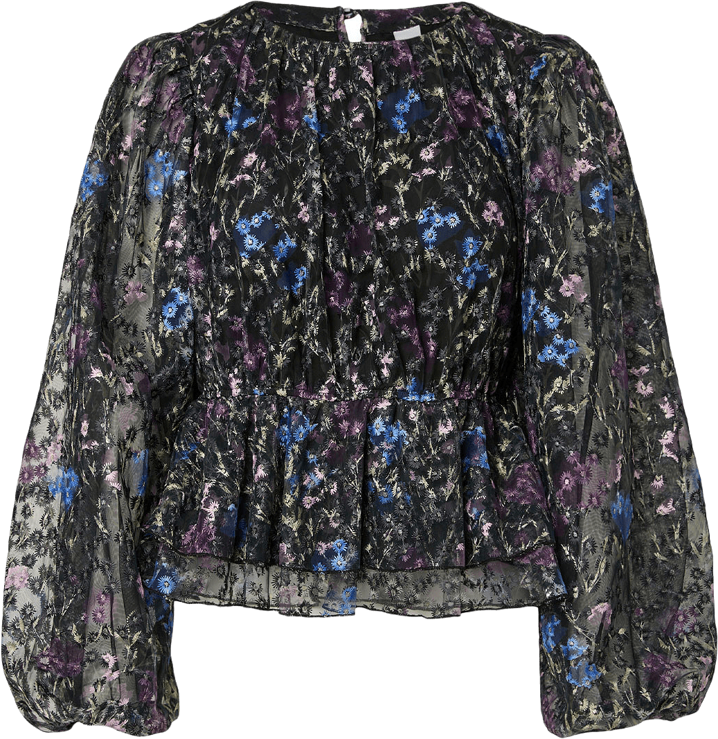 Yasleanna Top, från YAS, i färgen Black Purple/Blue Roses.