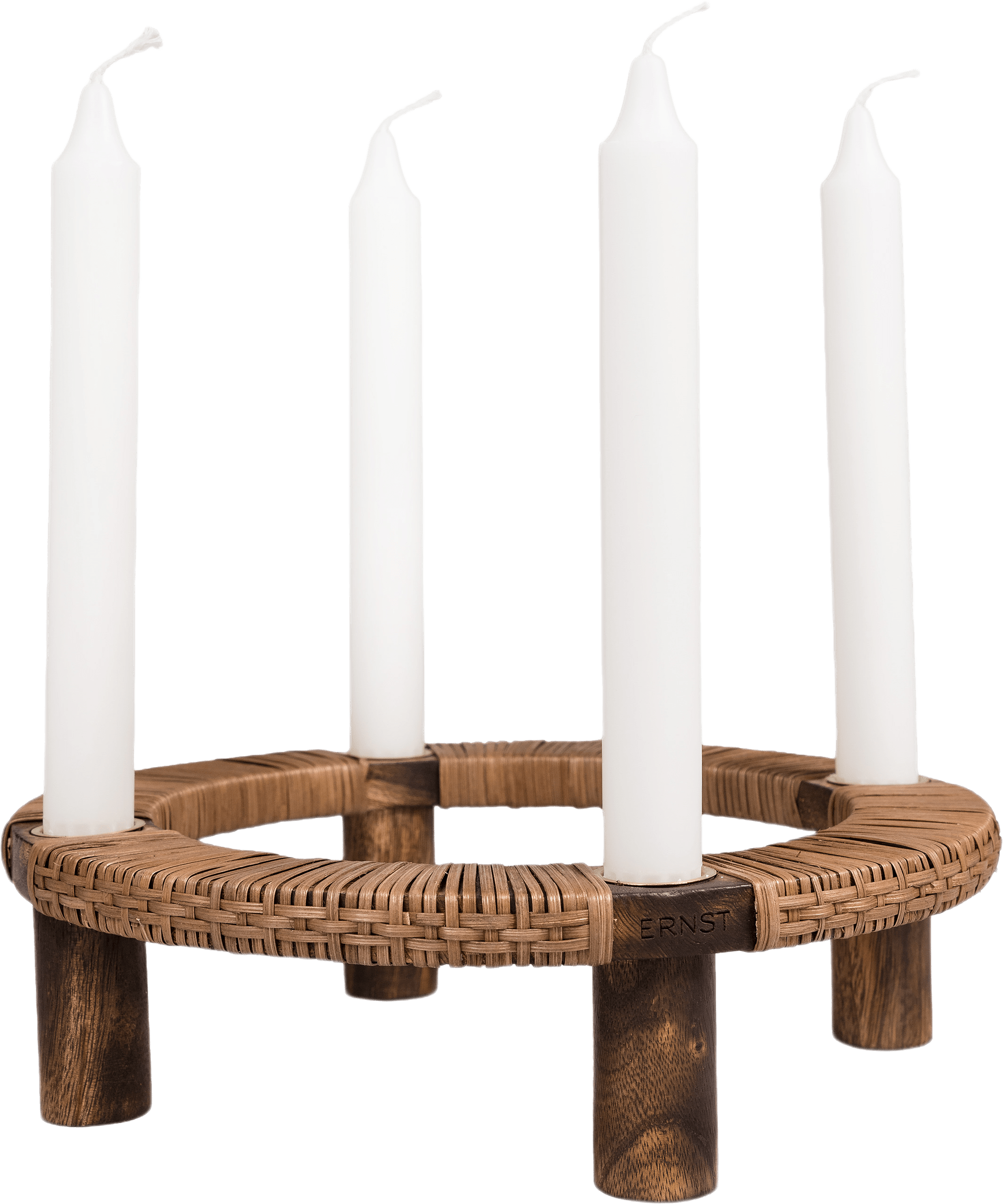 Ljusstake 4 ljus rund d24 h8 cm mörkt trä, från ERNST, i färgen Mörkbrun.