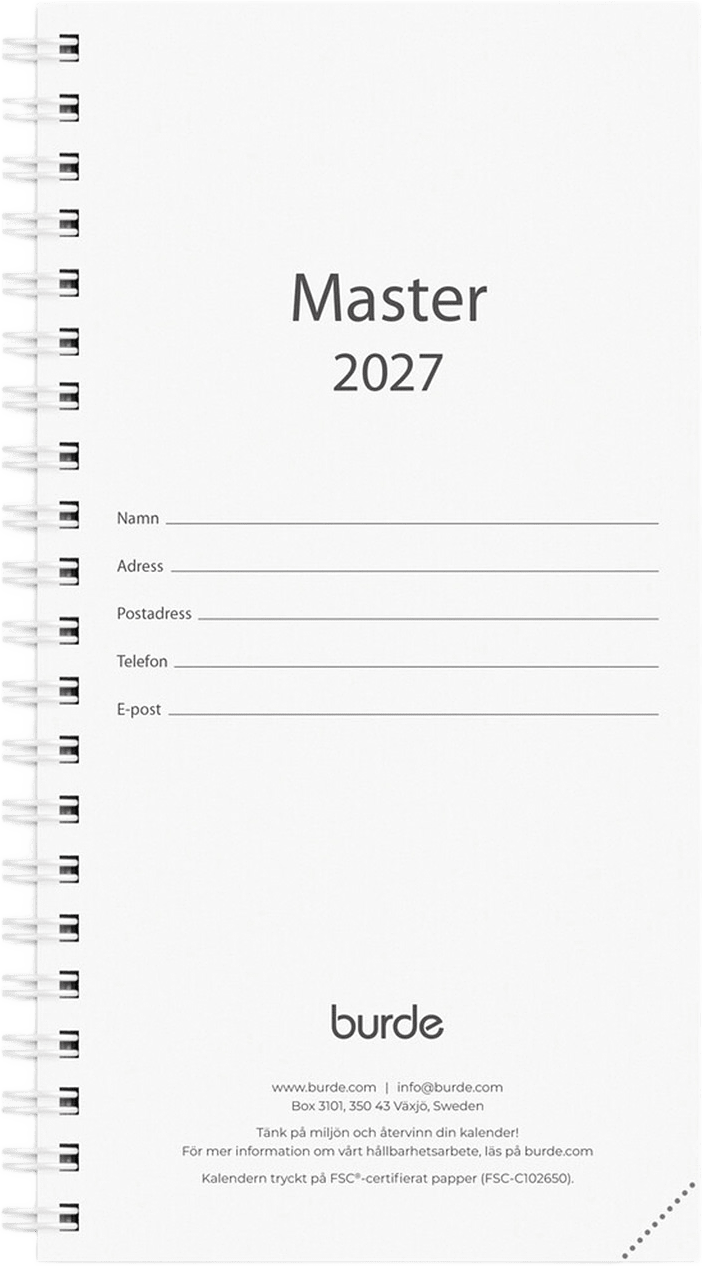 Kalender 2027 Master refill, från Burde, i färgen Svart.
