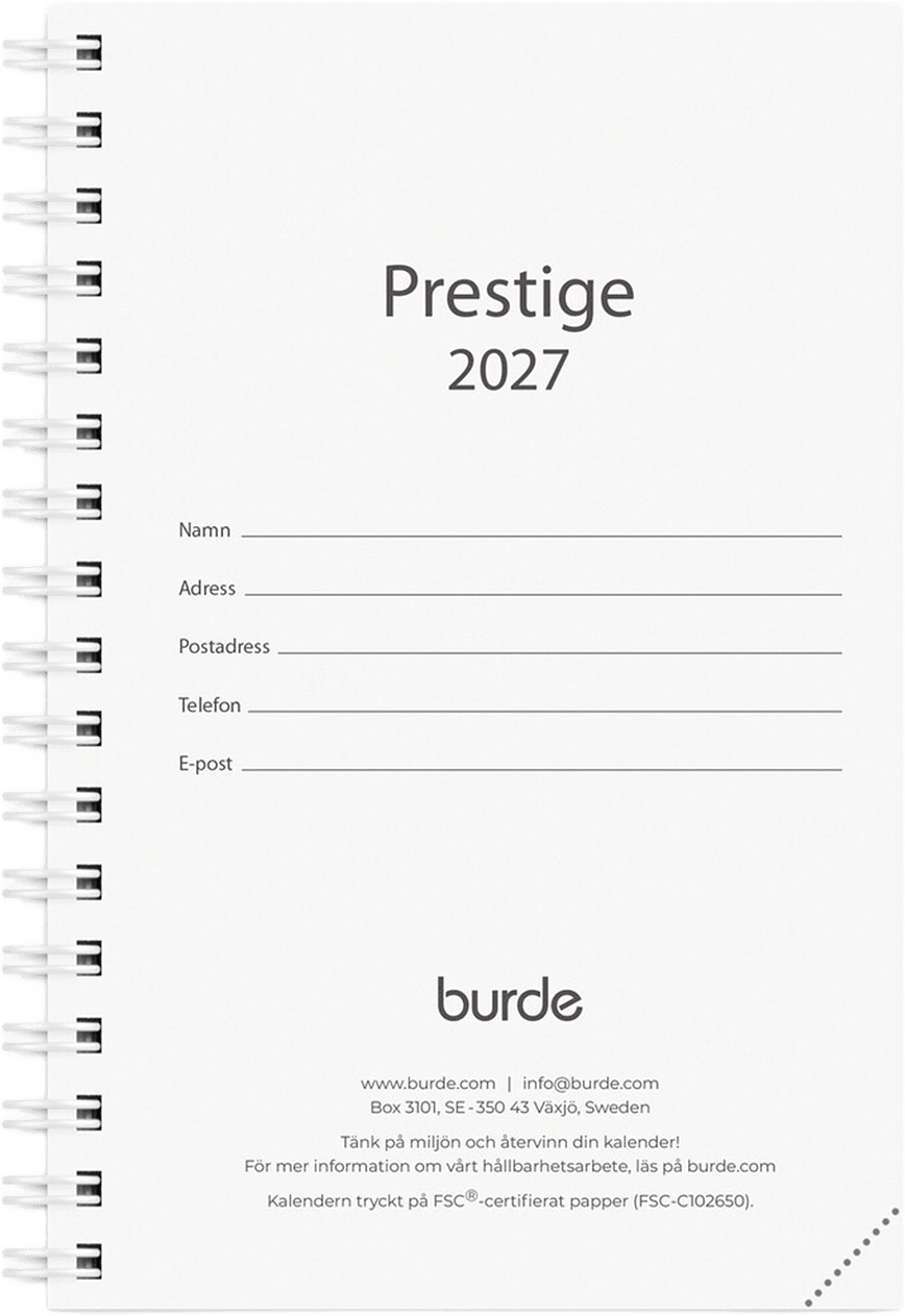 Kalender 2027 Prestige refill, från Burde, i färgen Svart.