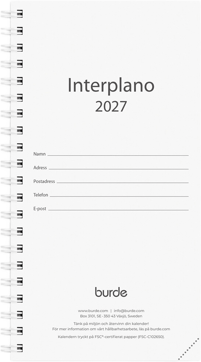 Kalender 2027 Interplano refill, från Burde, i färgen Svart.
