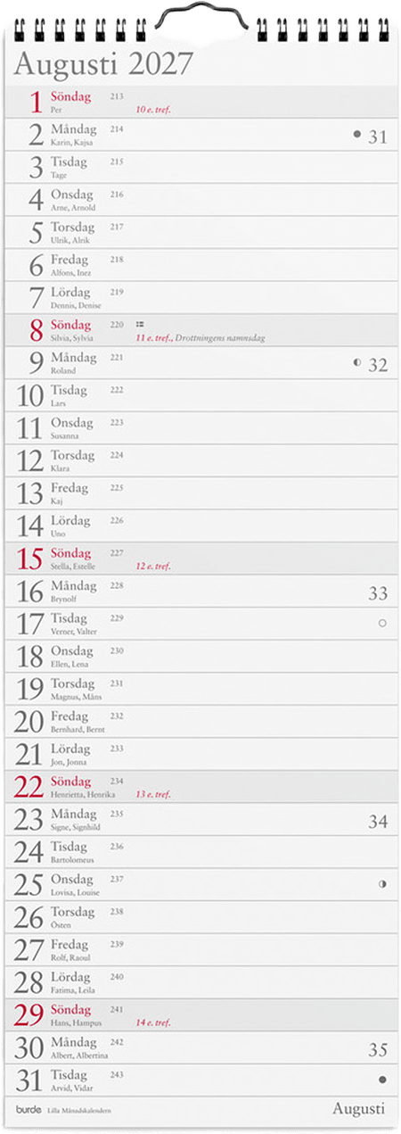 Väggkalender 2027 Lilla Månadskalendern, från Burde, i färgen Flerfärgad.