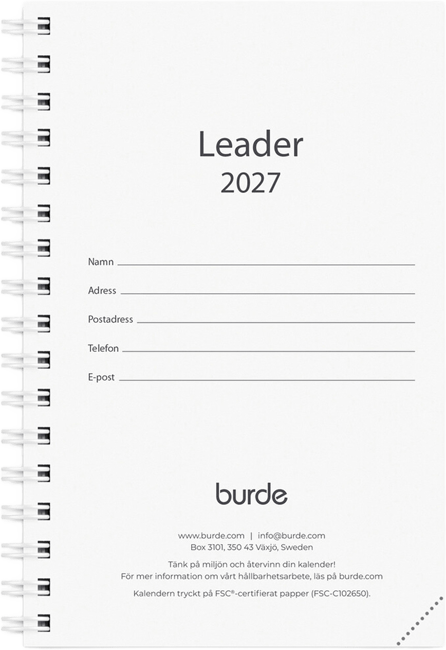 Kalender 2027 Leader refill, från Burde, i färgen Svart.