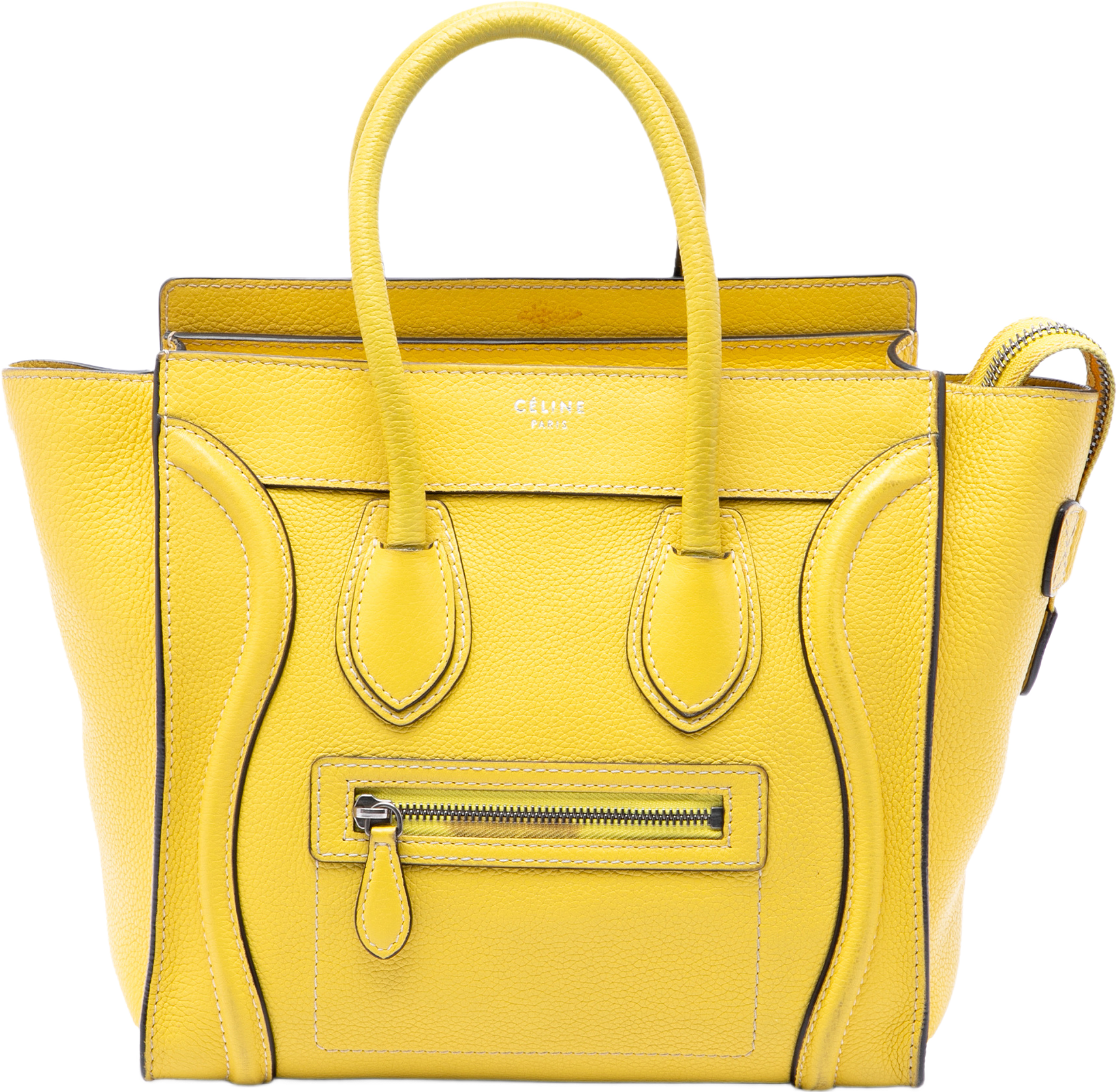 Celine Micro Drummed Calfskin Luggage Tote, från Luxclusif, i färgen gul.