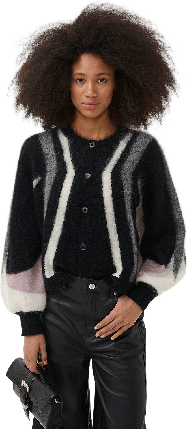 GZdebbie multi cardigan, från Gestuz, i färgen Black/Off White/Grey/Quail.
