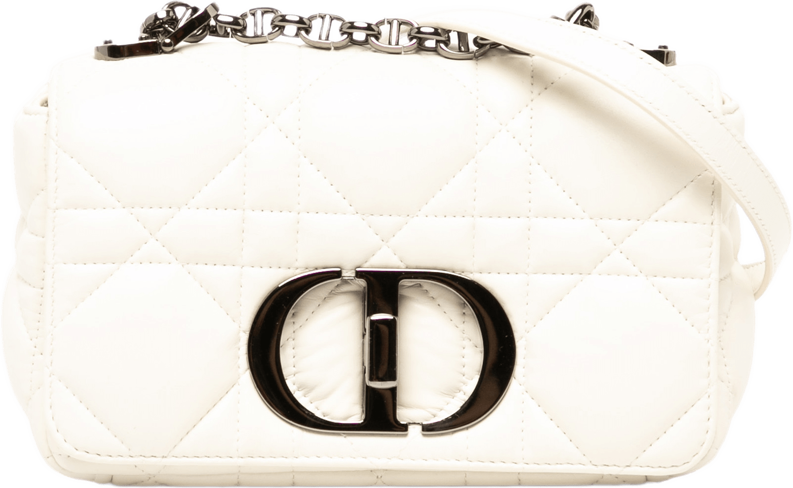 Dior Small Lambskin Macrocannage Caro Bag, från Luxclusif, i färgen vit.