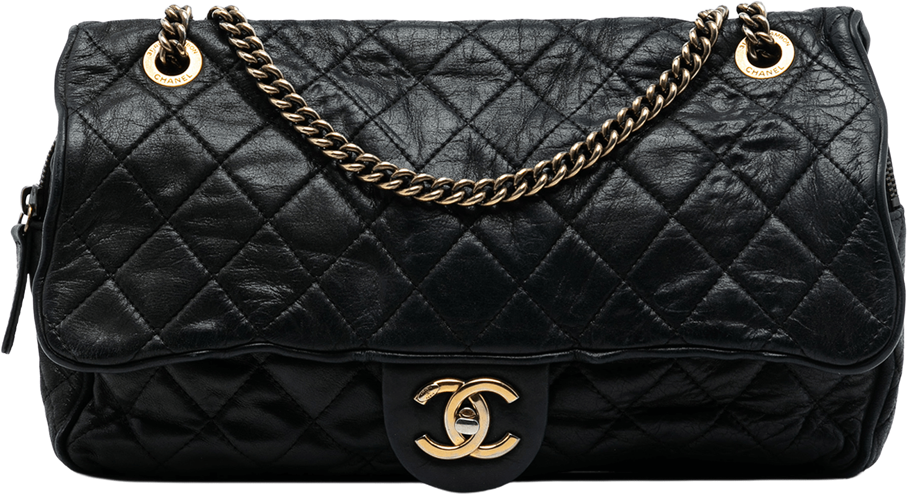 Chanel Large Quilted Iridescent Calfskin Shiva Flap, från Luxclusif, i färgen black.