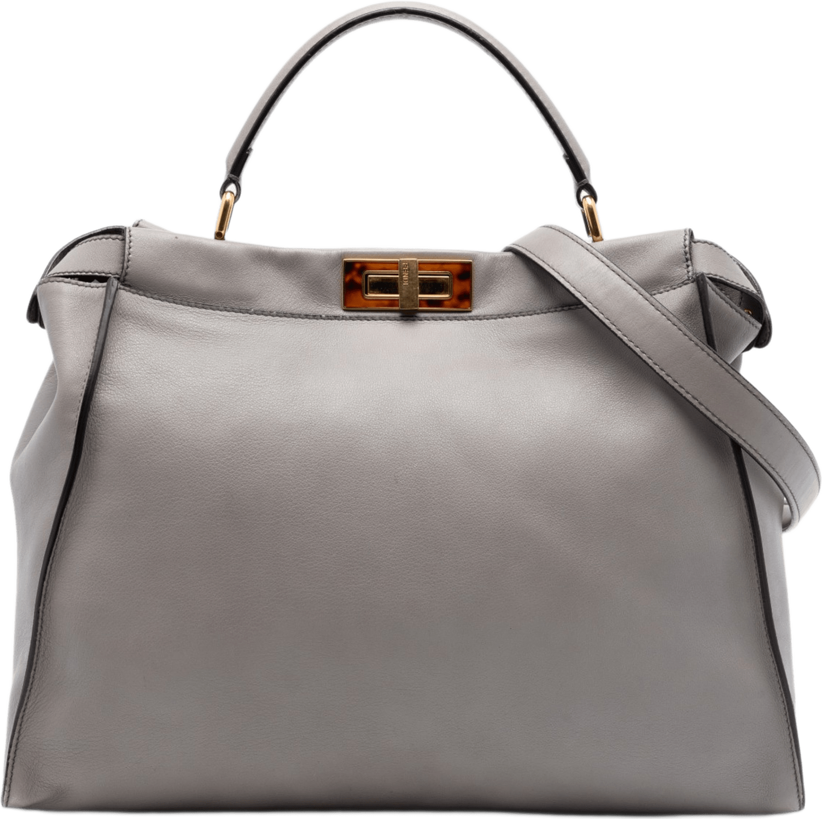 Fendi Large Calfskin Peekaboo Iconic Satchel, från Luxclusif, i färgen gray.