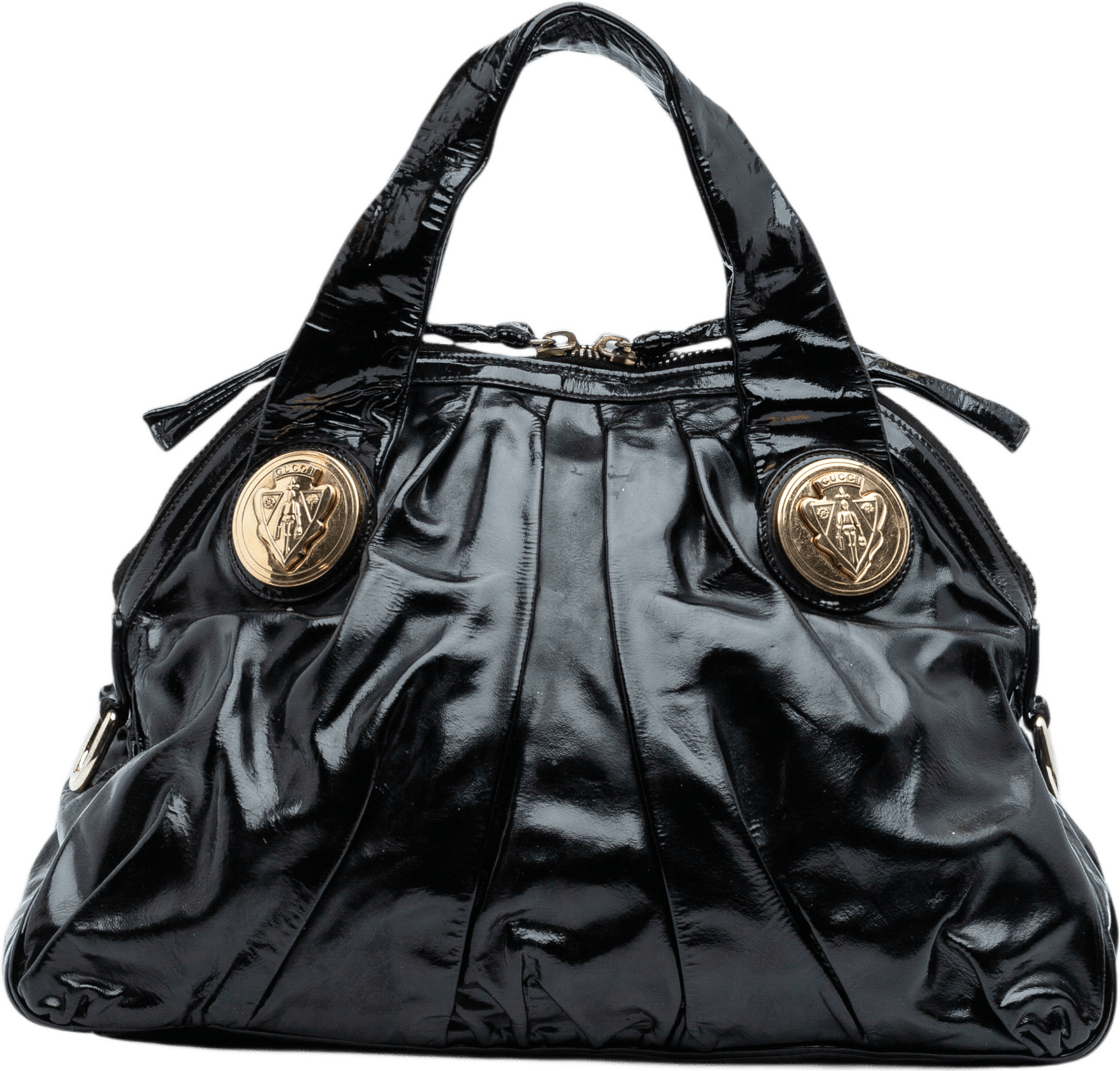 Gucci Large Patent Hysteria Satchel, från Luxclusif, i färgen black.