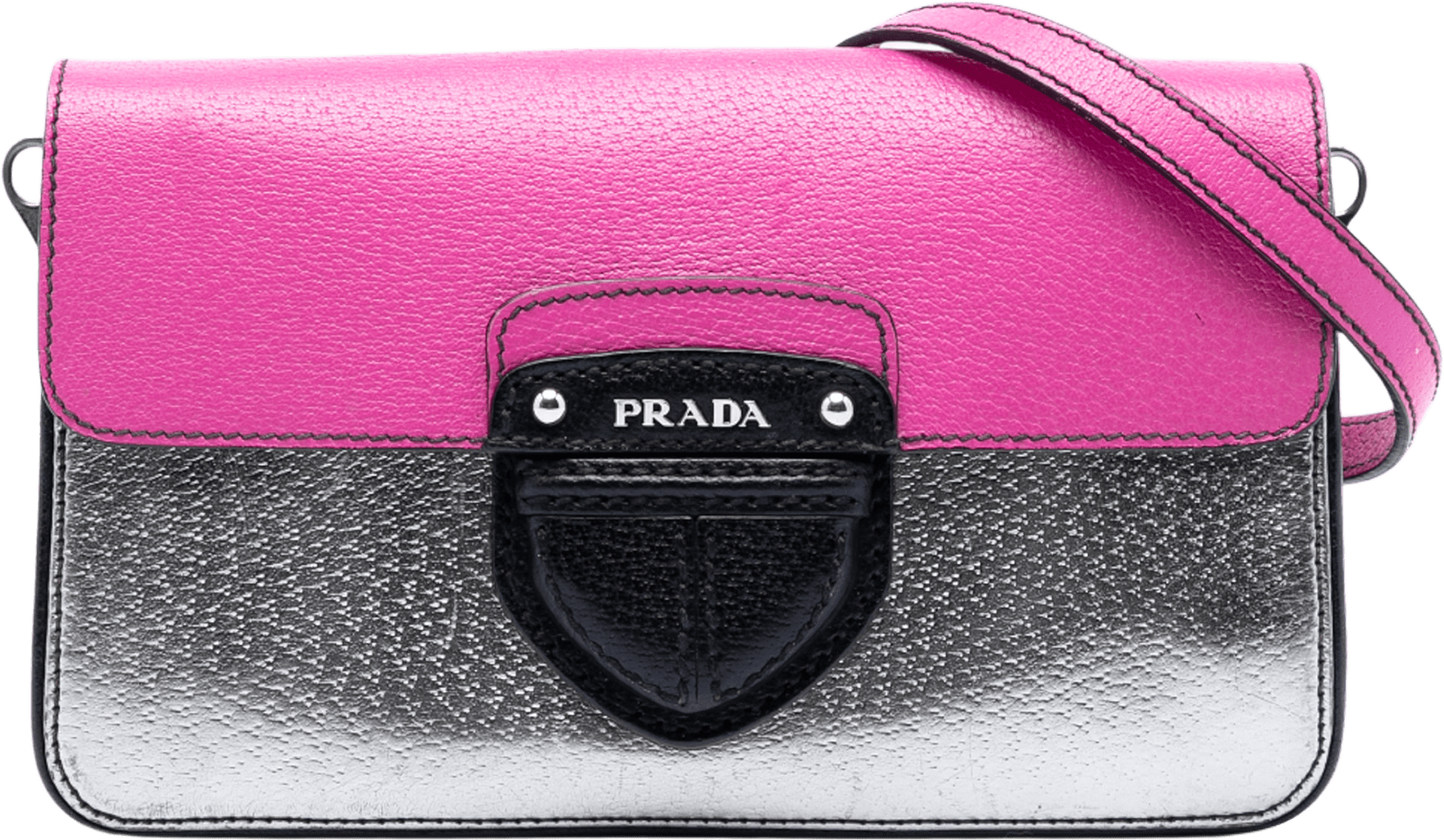 Prada Tricolor Metallic Cinghiale Crossbody, från Luxclusif, i färgen silver.