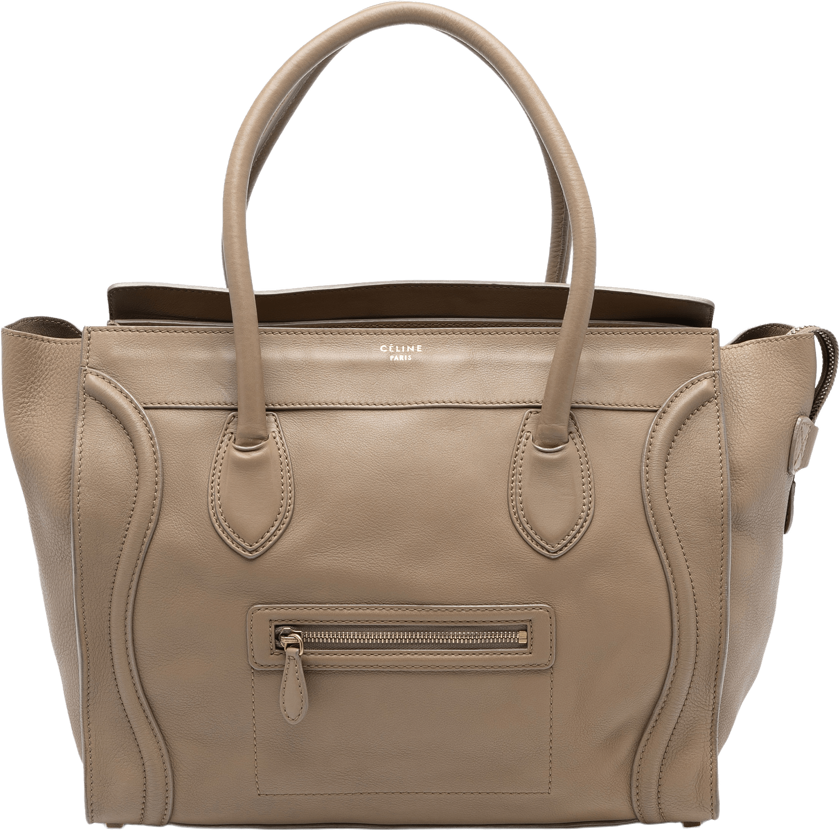 Celine Mini Leather Luggage Tote, från Luxclusif, i färgen light brown.