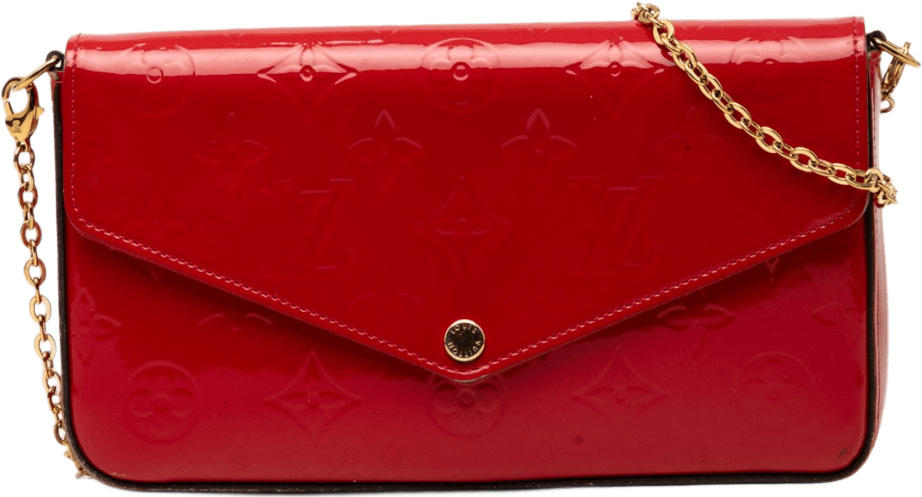 Louis Vuitton Monogram Vernis Pochette Felicie, från Luxclusif, i färgen red.