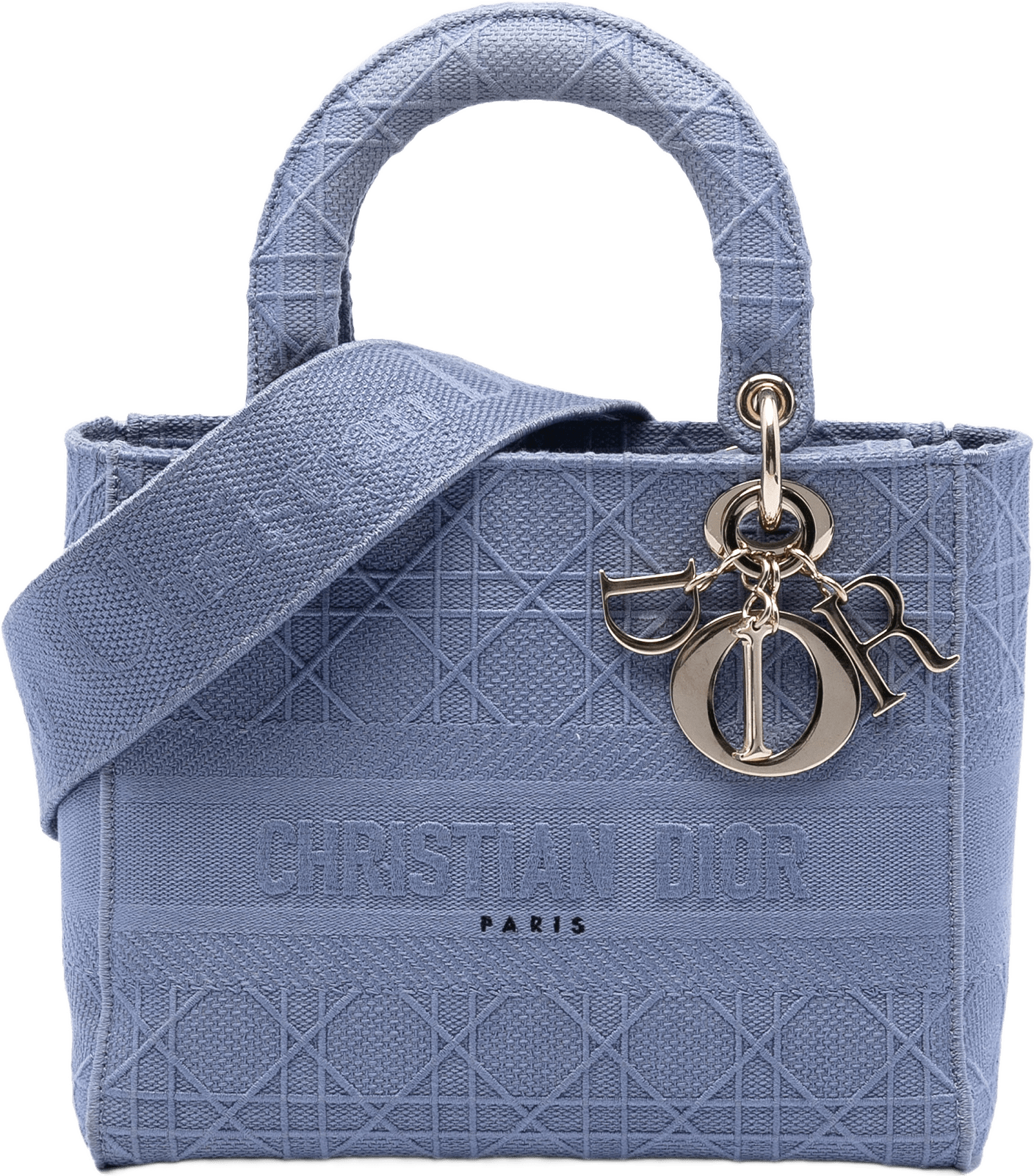 Dior Medium Canvas Cannage Lady D Lite, från Luxclusif, i färgen light blue.