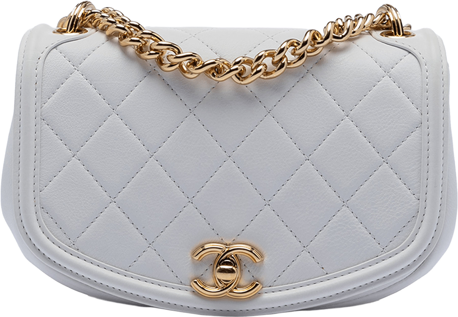 Chanel Small Quilted Calfskin Underline Saddle Flap, från Luxclusif, i färgen white.