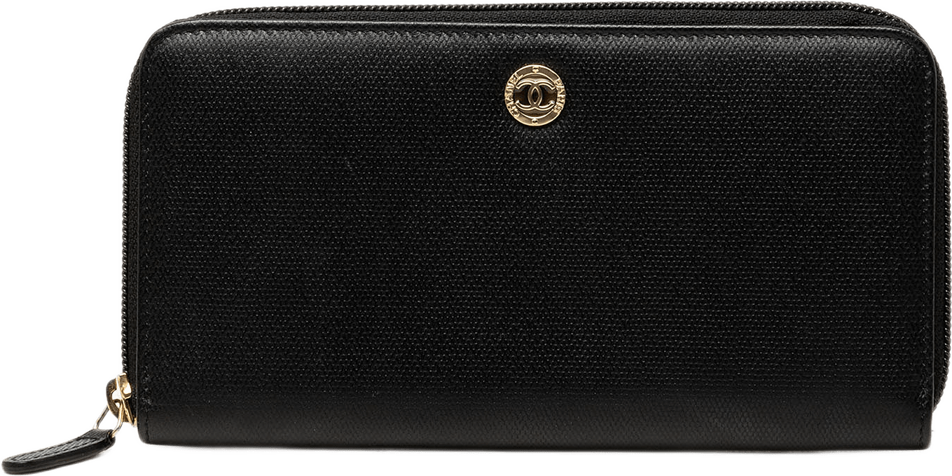 Chanel Cc Textured Calfskin Button Zip Around Wallet, från Luxclusif, i färgen svart.