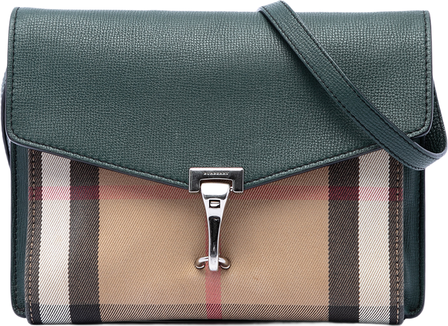 Burberry Small Leather And House Check Canvas Derby Macken Crossbody, från Luxclusif, i färgen grön.