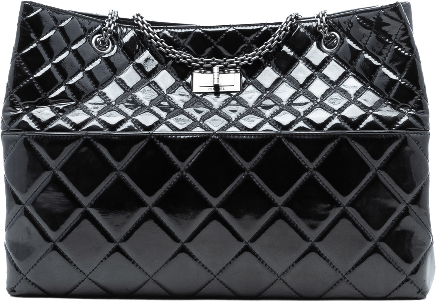 Chanel Quilted Patent Reissue 2.55 Tote, från Luxclusif, i färgen black.