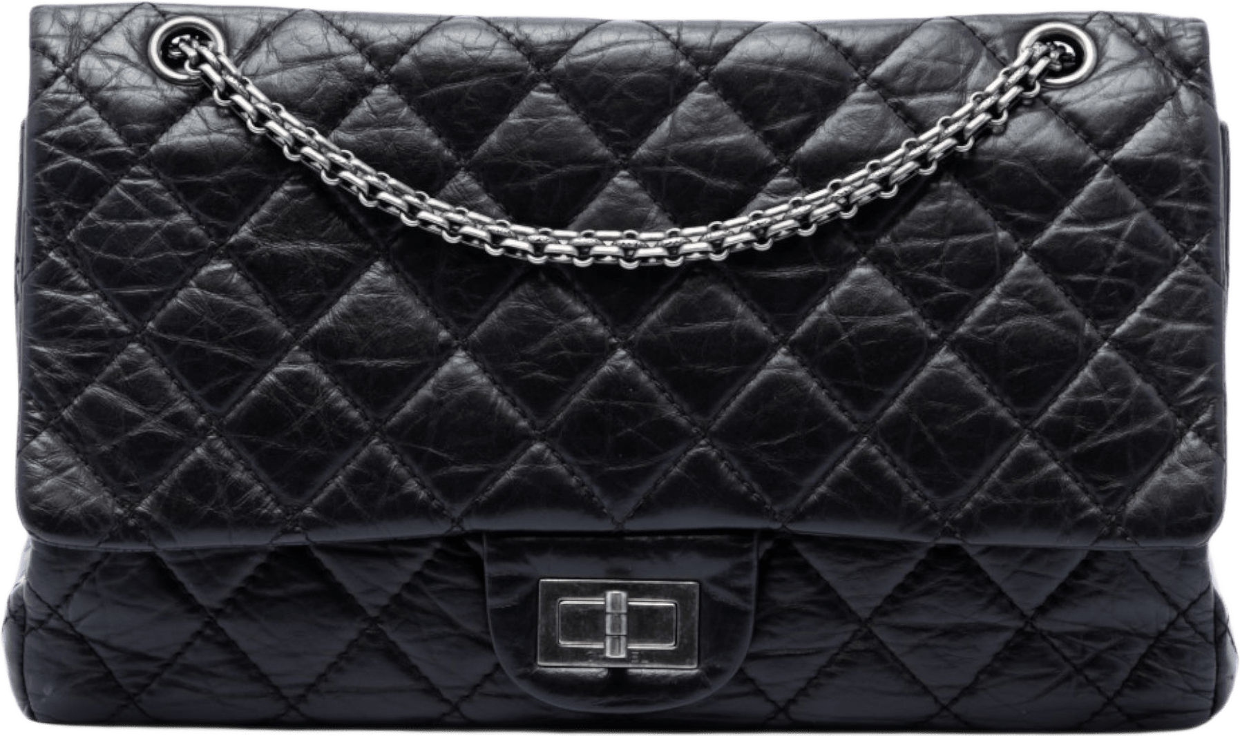 Chanel Quilted Aged Calfskin Reissue 2.55 Double Flap 227, från Luxclusif, i färgen svart.