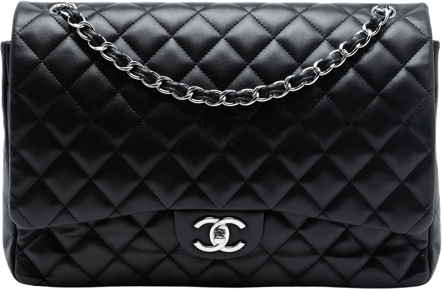 Chanel Maxi Classic Lambskin Double Flap, från Luxclusif, i färgen black.