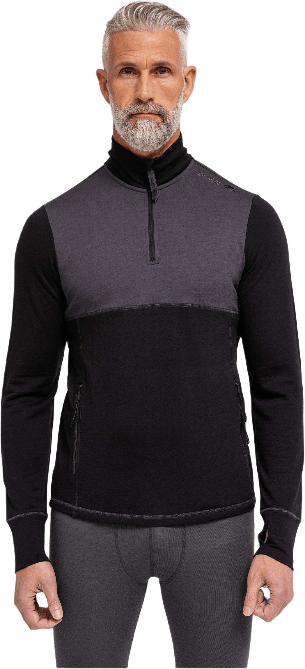 Midlayer Undertröja | 100% Merinoull | Svart/grå, från Dovre, i färgen black.
