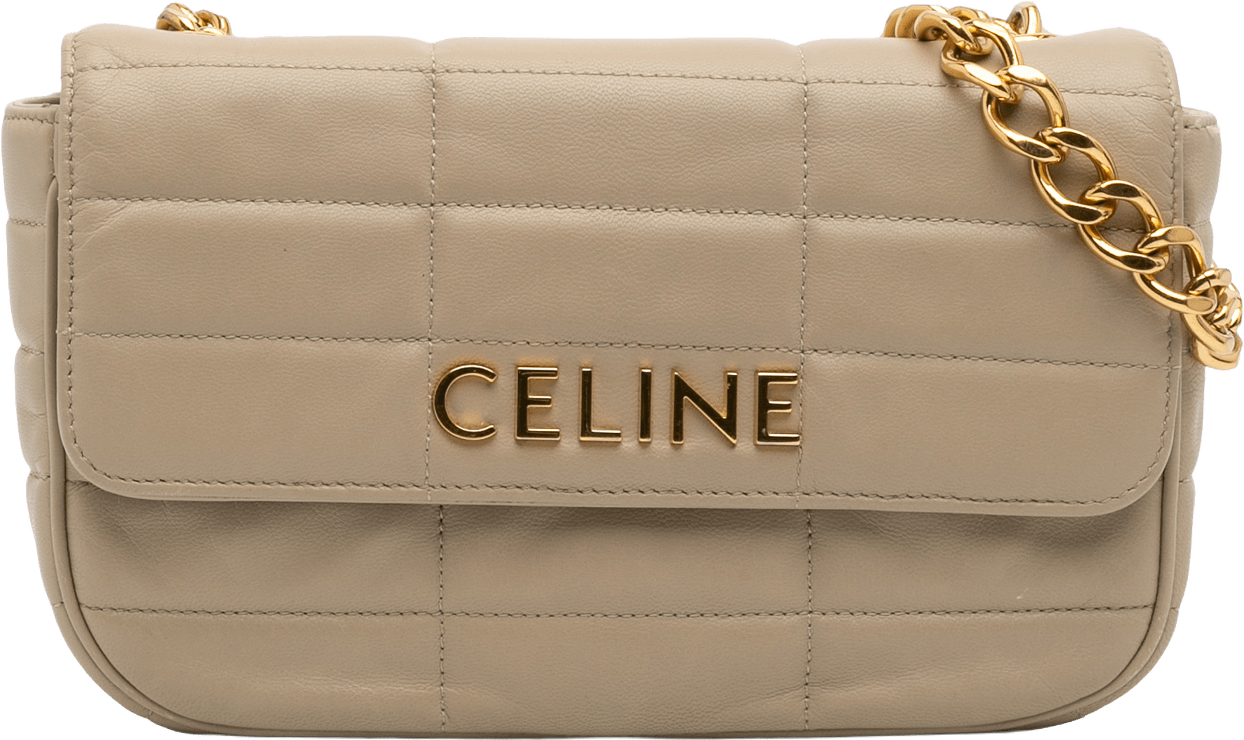 Celine Matelasse Goatskin Monochrome Chain Shoulder Bag, från Luxclusif, i färgen light brown.