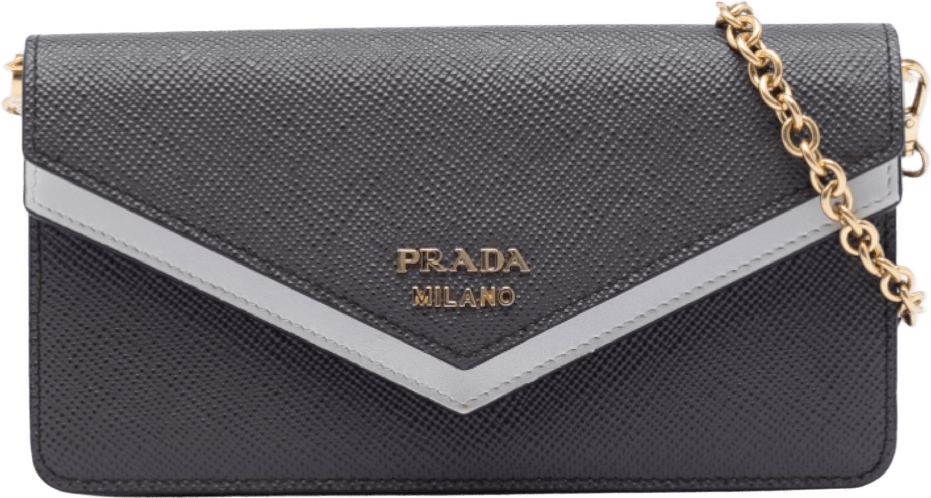 Prada Bicolor Saffiano Lux Envelope Double Flap Wallet On Chain, från Luxclusif, i färgen black.