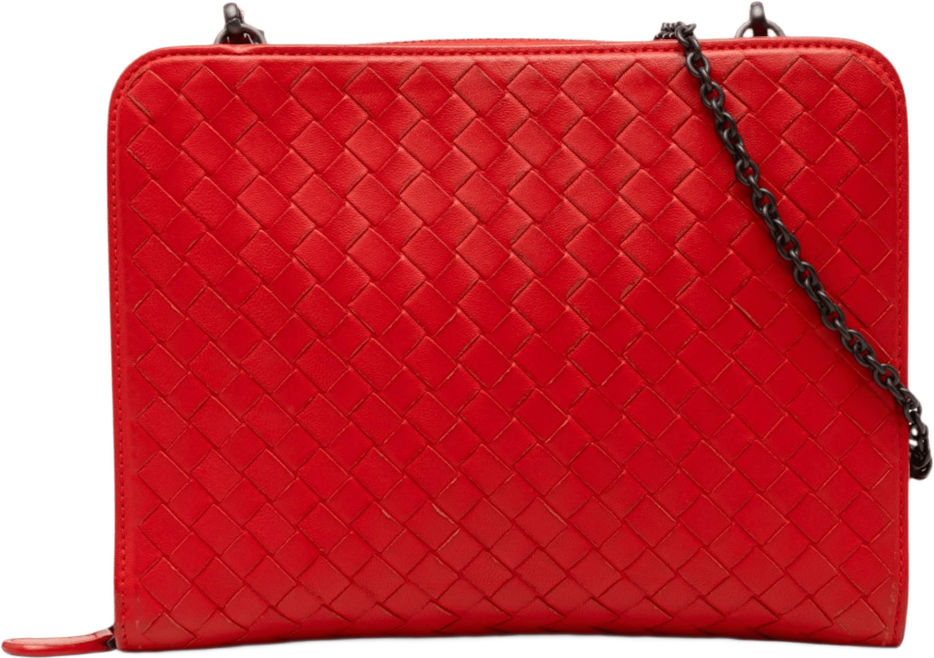Bottega Veneta Nappa Intrecciato Wallet On Chain, från Luxclusif, i färgen red.