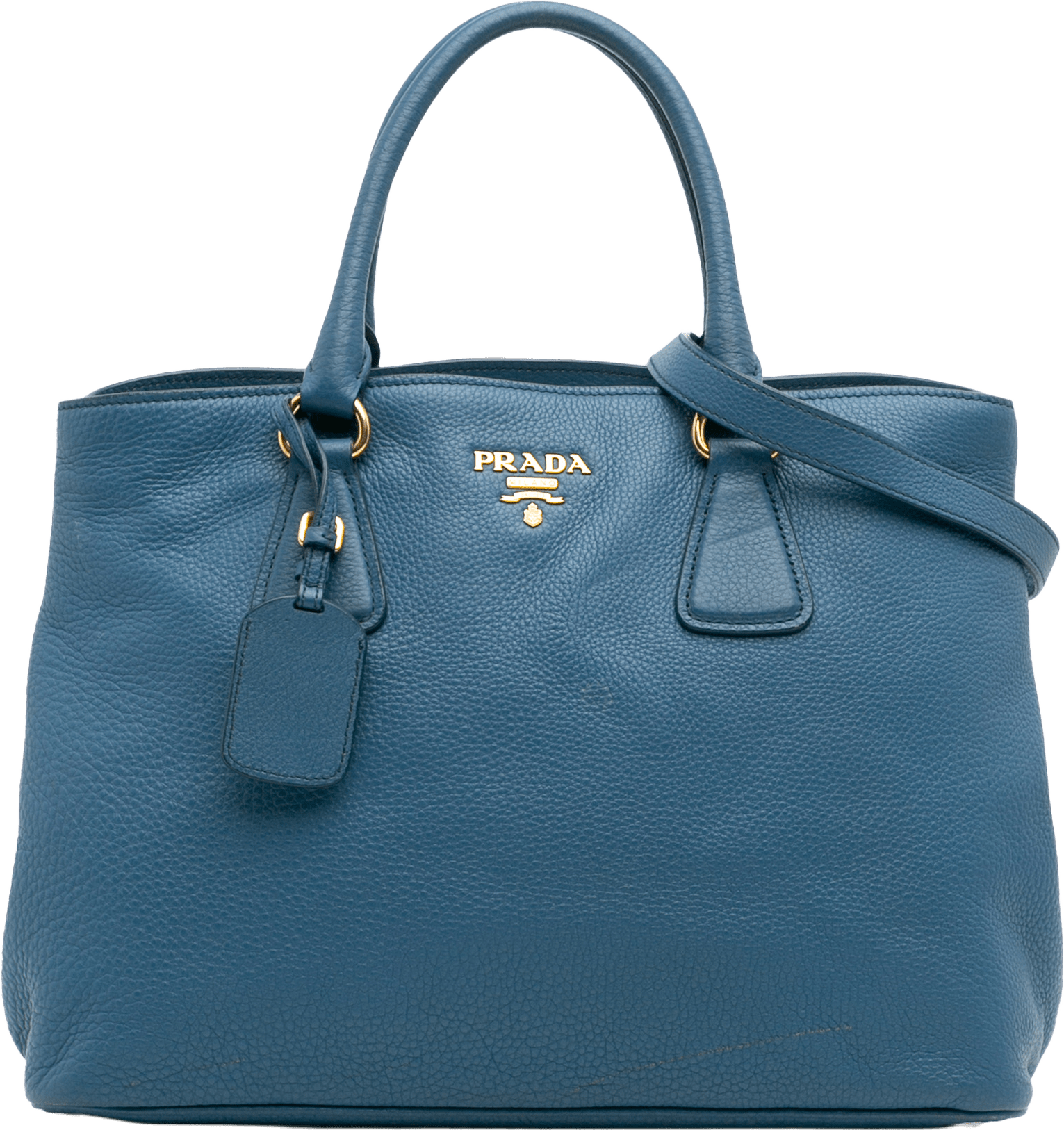 Prada Vitello Daino Open Convertible Tote, från Luxclusif, i färgen blue.