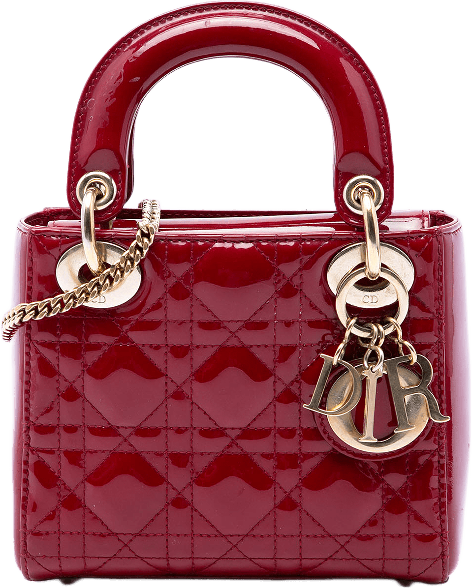 Dior Mini Patent Cannage Lady Dior, från Luxclusif, i färgen röd.