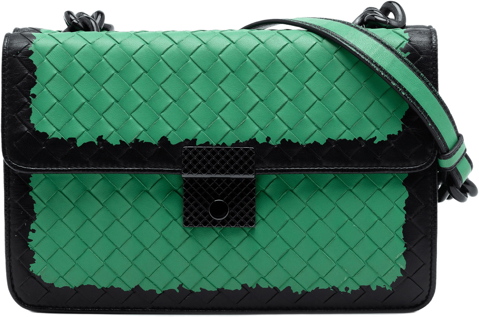 Bottega Veneta Bicolor Nappa Intrecciato Double Flap Shoulder Bag, från Luxclusif, i färgen green.