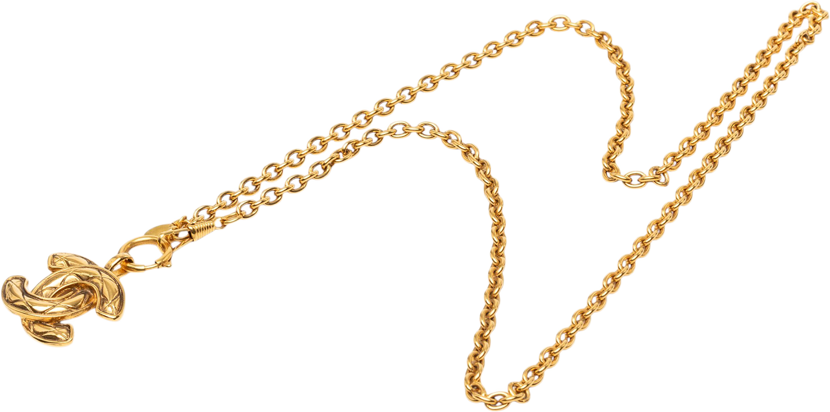 Chanel Cc Gold Plated Quilted Pendant Necklace, från Luxclusif, i färgen guld.