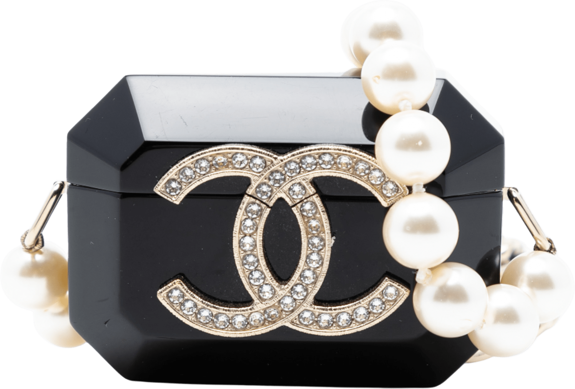 Chanel Cc Resin And Faux Pearl Airpods Pro Case Necklace, från Luxclusif, i färgen black.