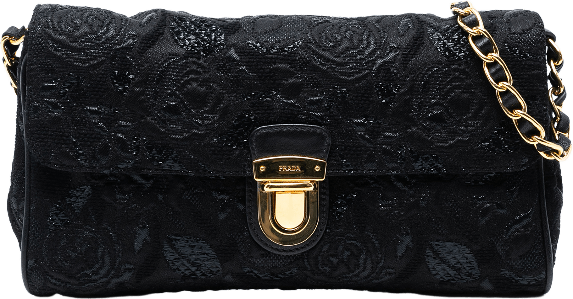 Prada Tessuto Lurex Flap Crossbody, från Luxclusif, i färgen black.